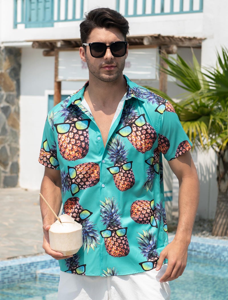ALISISTER Men's Hawaiian Shirt Pineapple Sunglasses Button Down Short Sleeve Shirts Funny Novelty Tropical Beach Tops - Image 3